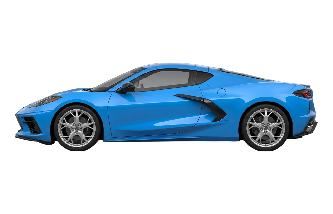 Driver side profile of a detailed blue Chevrolet Corvette