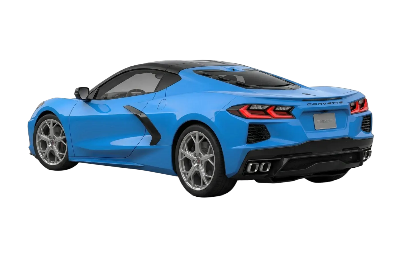 Rear view of a detailed blue Chevrolet Corvette